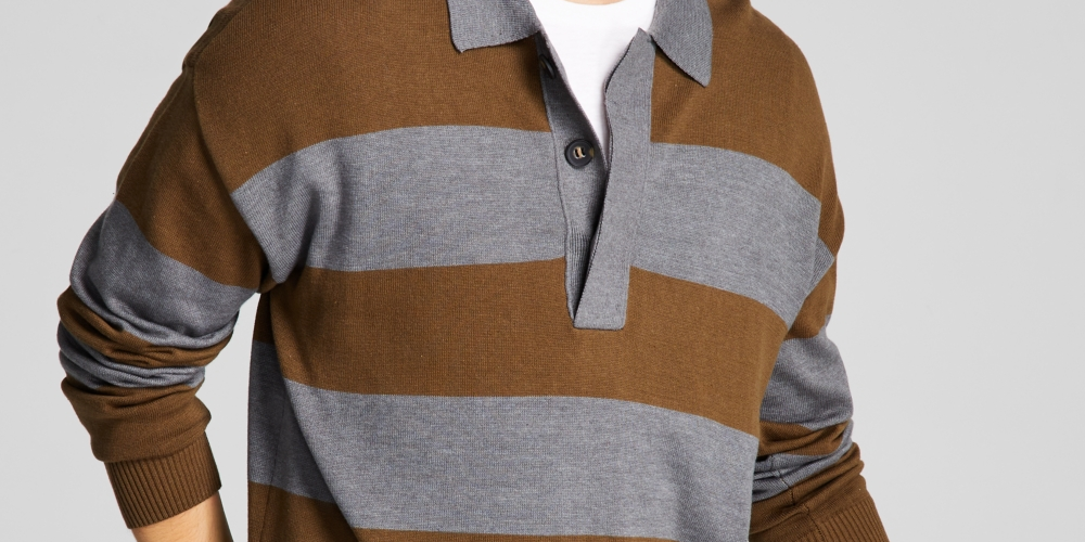 And Now This Men's Striped Rugby Long Sleeve Sweater Green Size Small