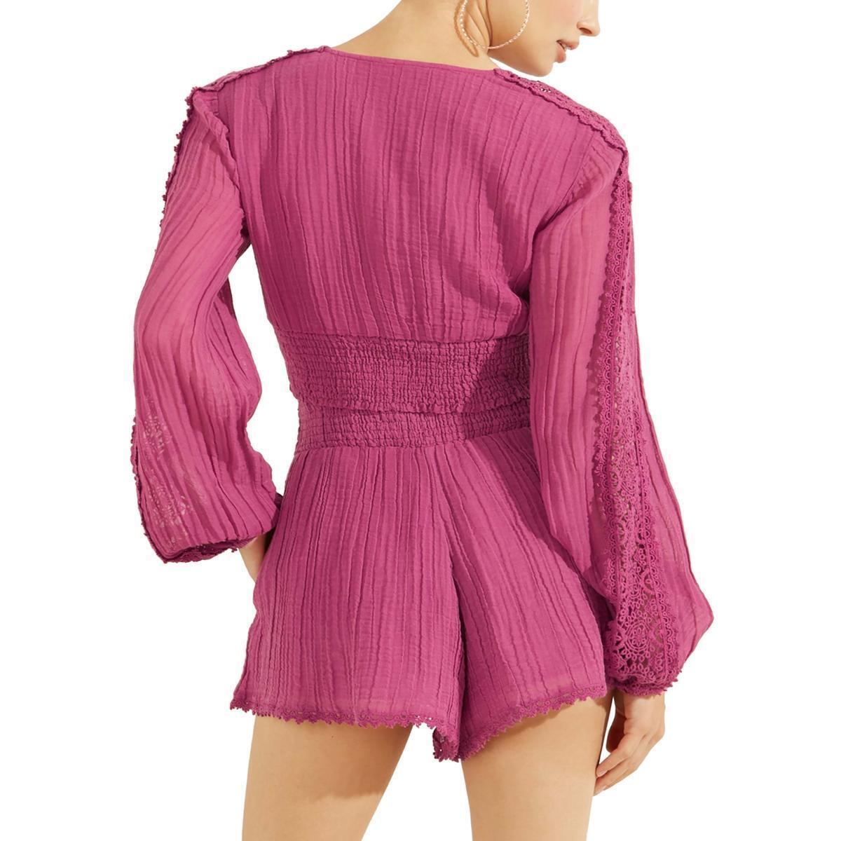 GUESS Women's Abigail Gauze Crop Top Purple Size Large