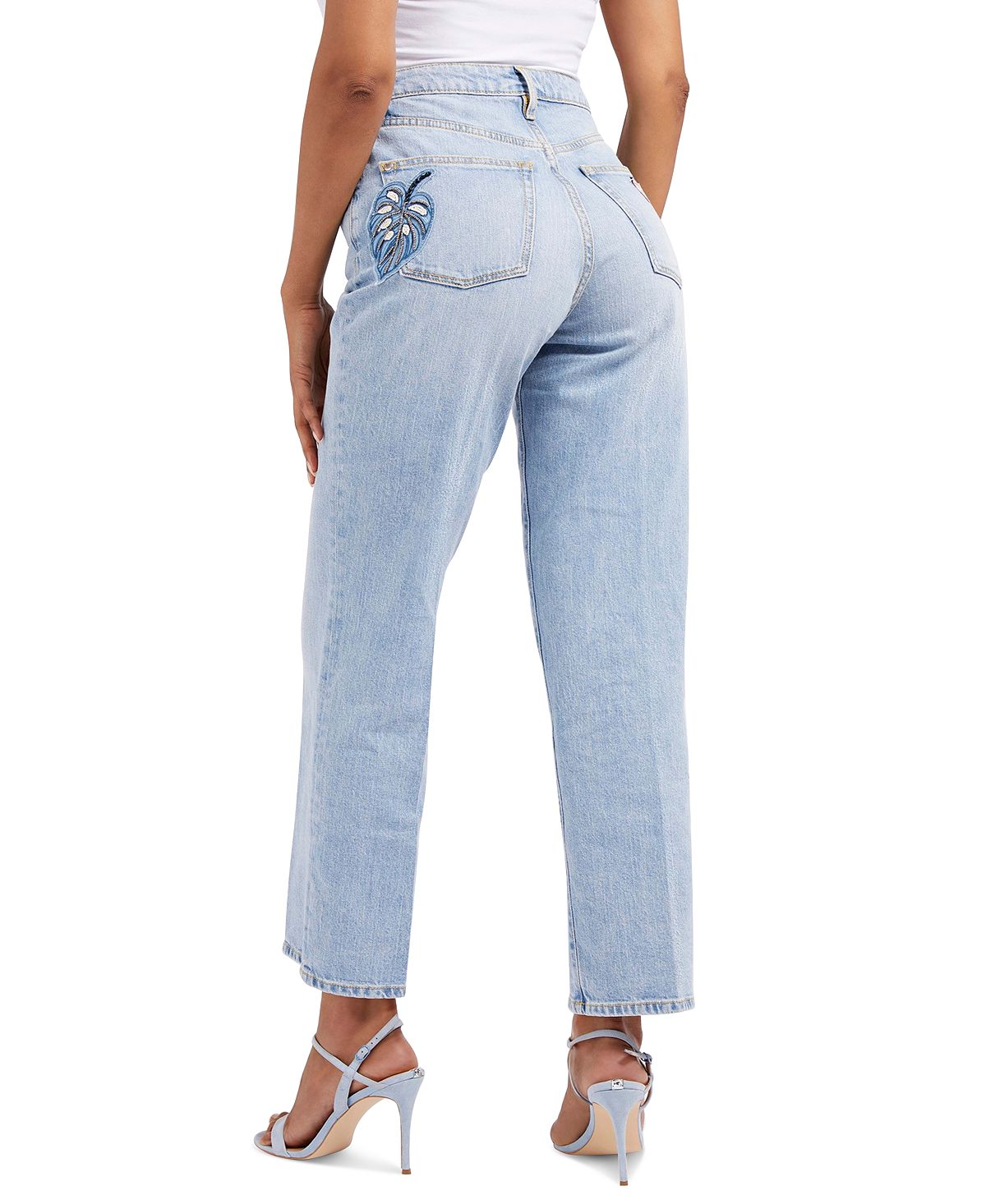 GUESS Women's Melrose Straight Leg Embellished Jeans Blue Size 28X30