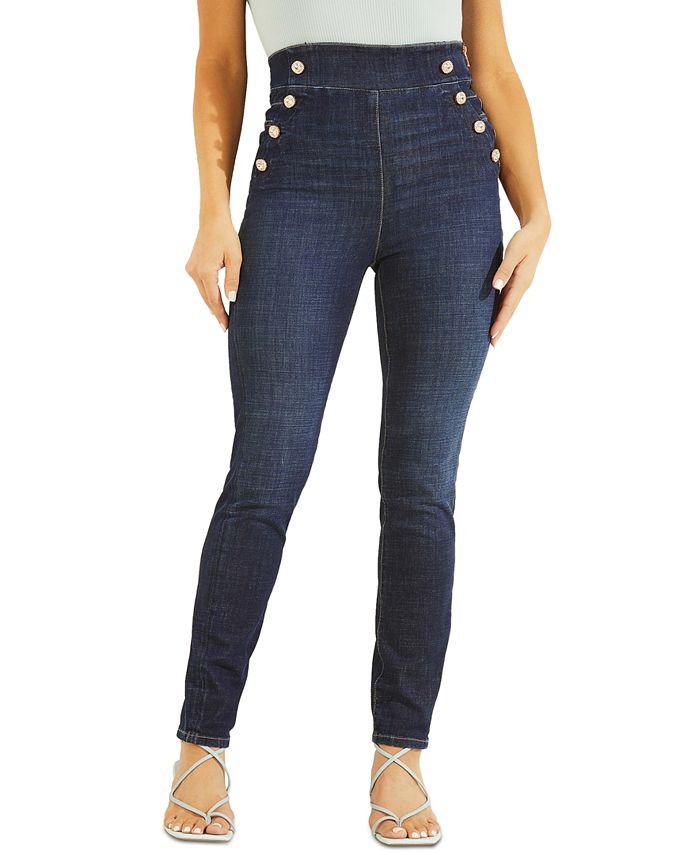 GUESS Women's Gwenny Sailor Button Skinny Jeans Blue Size 28X28