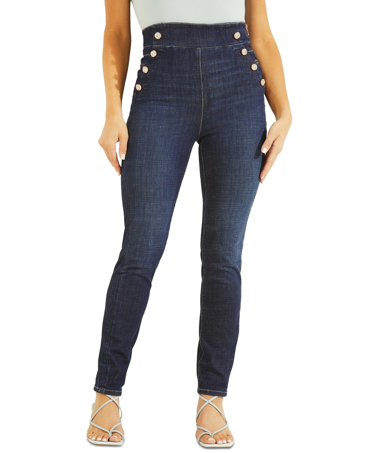GUESS Women's Gwenny Sailor Button Skinny Jeans Blue Size 28X28