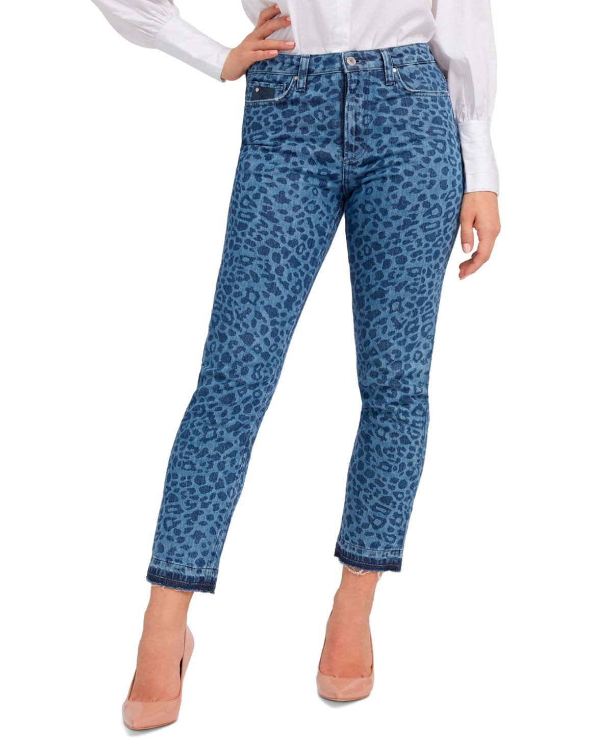 GUESS Women's Girly Animal Print Jeans Blue