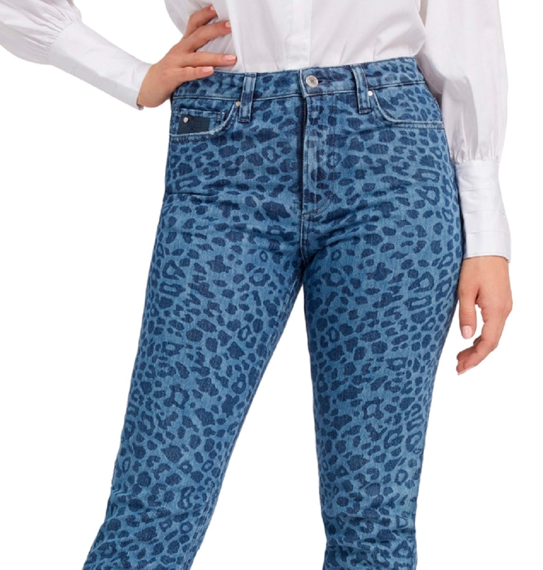 GUESS Women's Girly Animal Print Jeans Blue