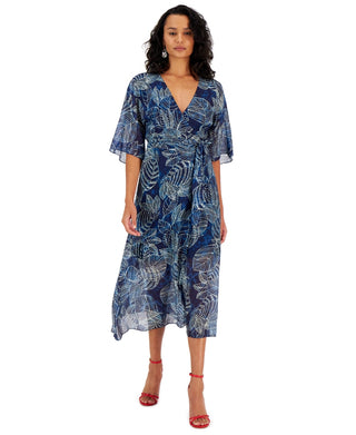 GUESS Women's Damienne Printed Wrap Dress Blue Size X-Small