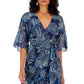 GUESS Women's Damienne Printed Wrap Dress Blue Size X-Small