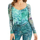 GUESS Women's Kimbra Shirred Mesh Top Blue Size X-Small
