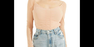 GUESS Women's Kimbra Shirred Mesh Top Blue Size Large