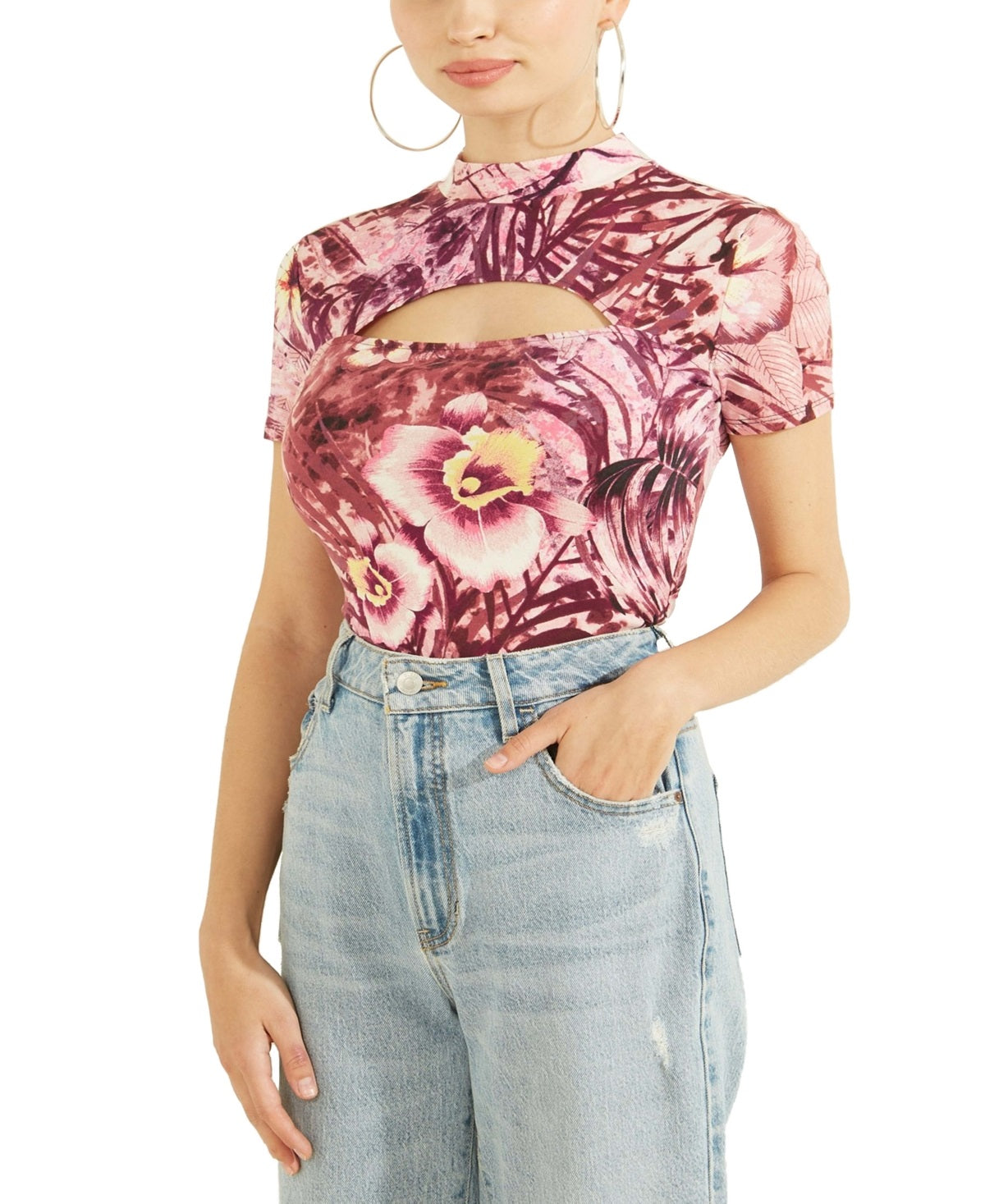 GUESS Women's Gwen Cutout Top Pink Size Medium