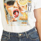 GUESS Women's Embellished Graphic Print Cotton T-Shirt White Size Medium