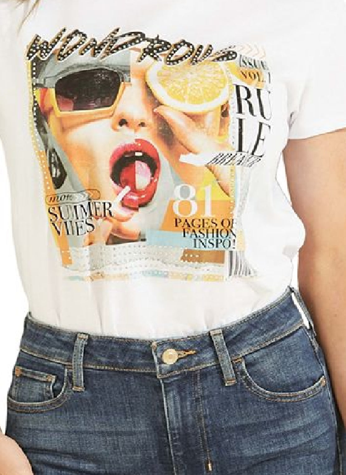 GUESS Women's Embellished Graphic Print Cotton T-Shirt White Size Medium