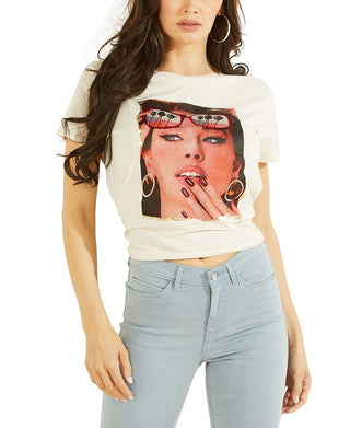 GUESS Women's Cotton Printed Graphic T-Shirt White Size Large