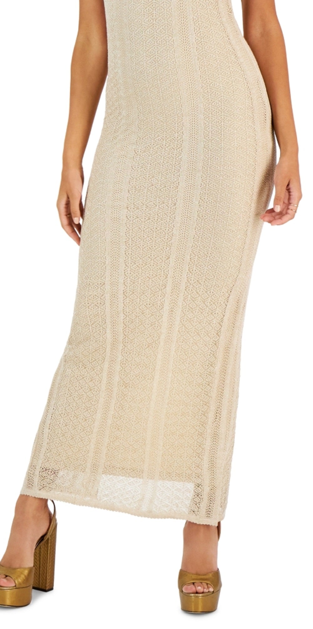 GUESS Women's Ramona Pointelle Halter Maxi Dress Brown Size Medium