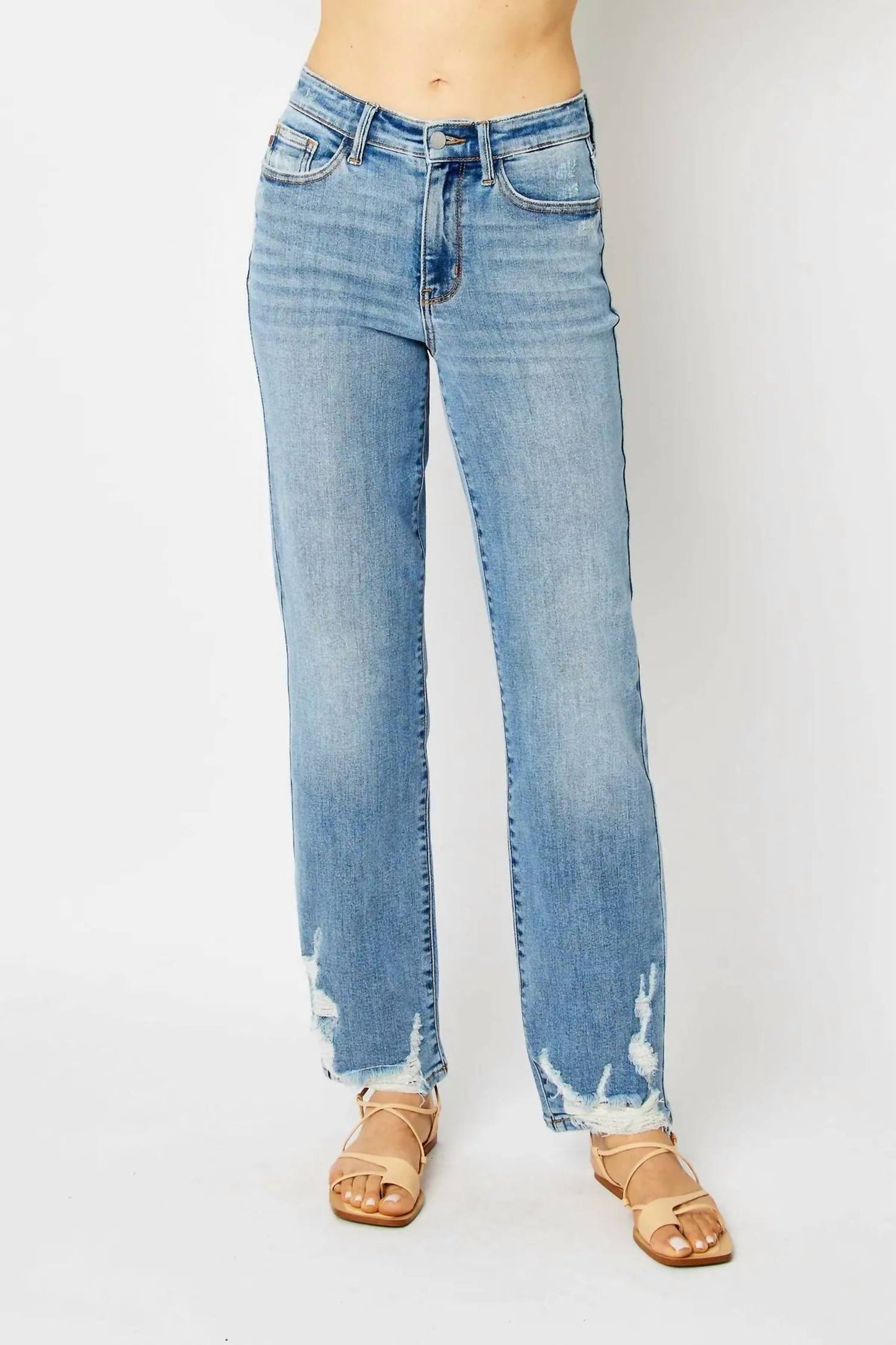 Judy Blue - High Waist Heavy Destroy Straight Denim Jean