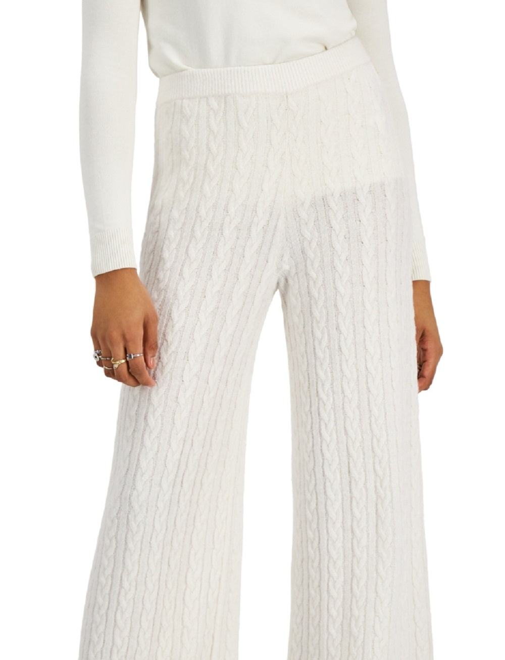 GUESS Women's Tamara Cable Knit Pants White Size X-Small
