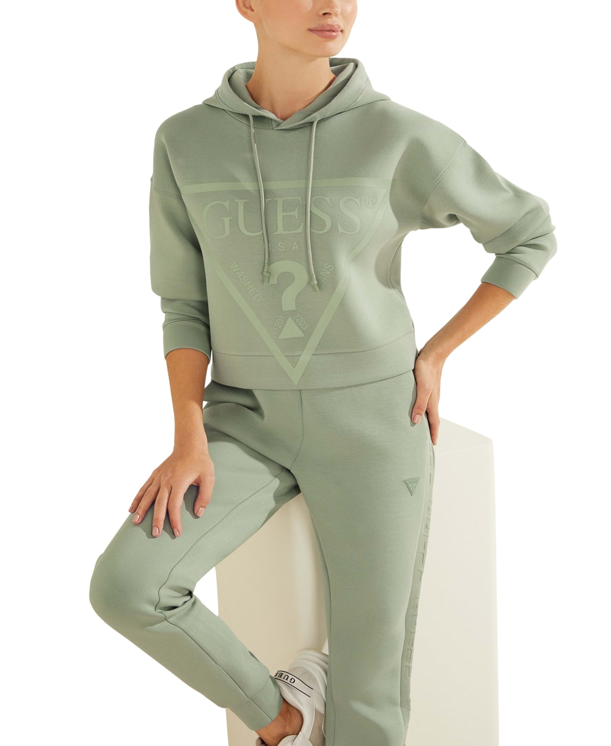 GUESS Women's Alisa Cropped Hoodie Green Size Medium