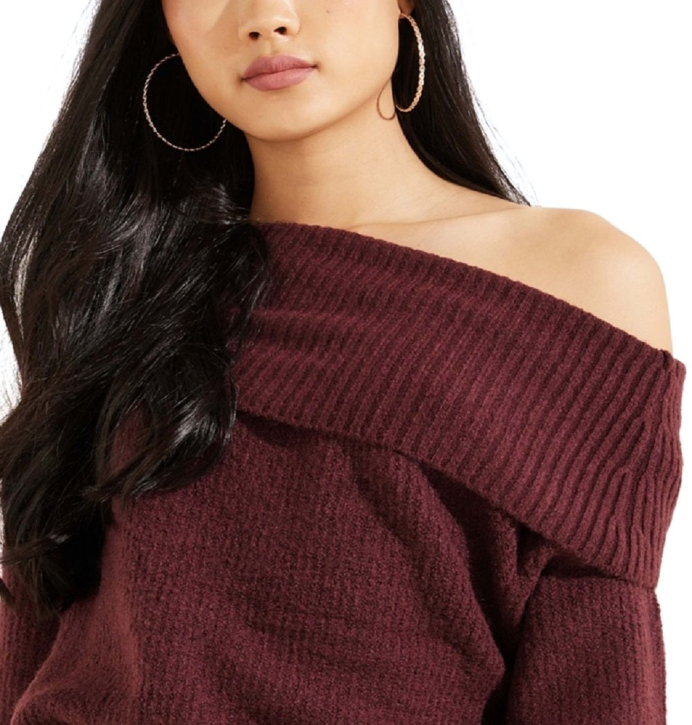 GUESS Women's Gerri Ribbed Off The Shoulder Sweater Red Size X-Large