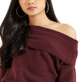 GUESS Women's Gerri Ribbed Off The Shoulder Sweater Red Size X-Large