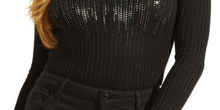 GUESS Women's Claudine Glitter Rhinestone Rib Sweater Black Size Small