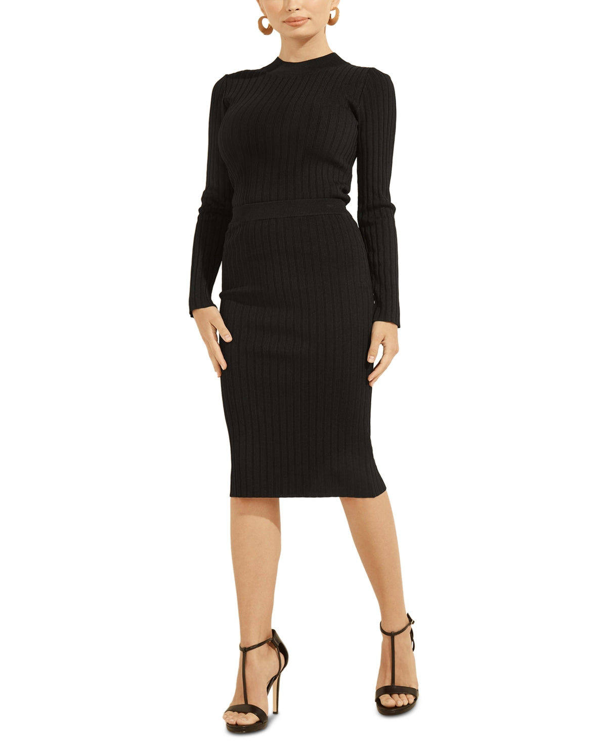 GUESS Women's Caren Crewneck Rib Sweater Black Size Medium