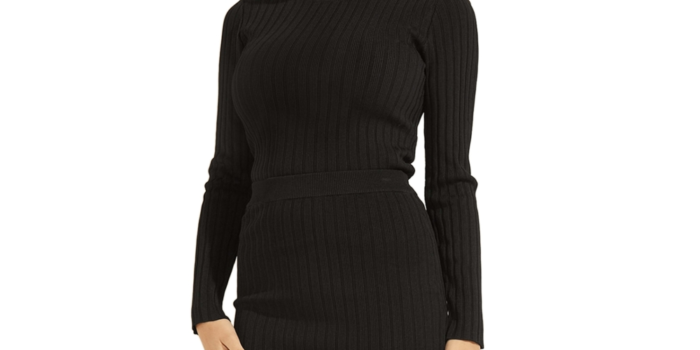 GUESS Women's Caren Crewneck Rib Sweater Black Size Medium