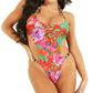 GUESS Women's Printed One Piece Swimsuit Red Size Large