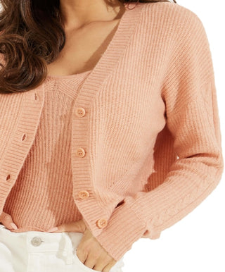 GUESS Women's Serena Cable Knit Cardigan Pink Size Medium