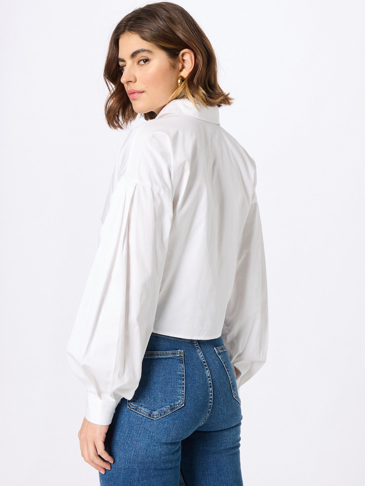 GUESS Women's Savina Cotton Tie Front Cropped Shirt White Size Small