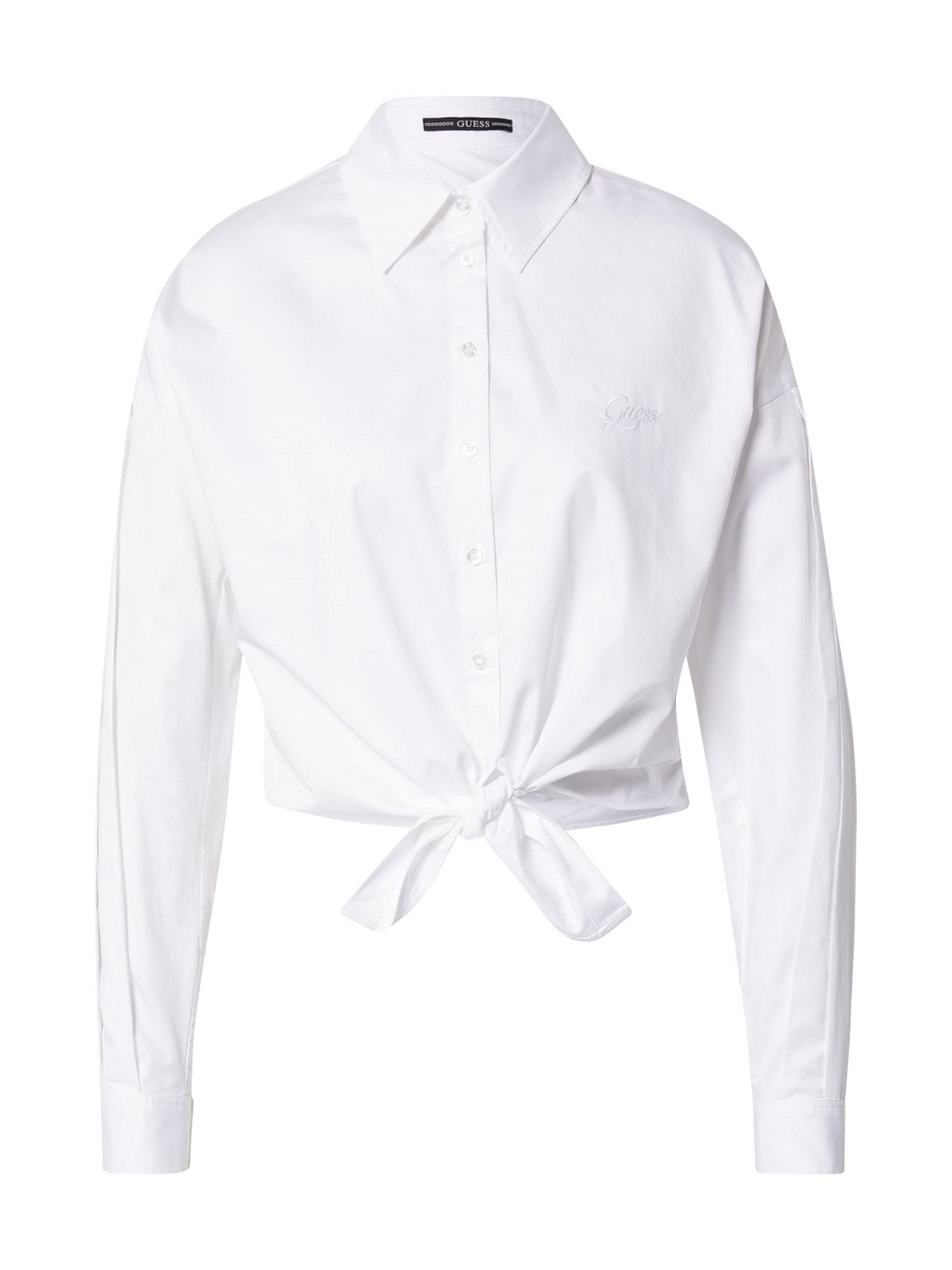 GUESS Women's Savina Cotton Tie Front Cropped Shirt White Size Small