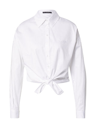 GUESS Women's Savina Cotton Tie Front Cropped Shirt White Size Small