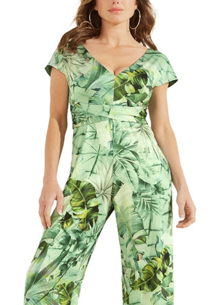 GUESS Women's Candice Tropical Print Jumpsuit Green Size X-Large