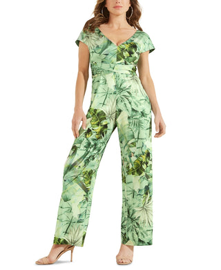 GUESS Women's Candice Tropical Print Jumpsuit Green Size X-Large