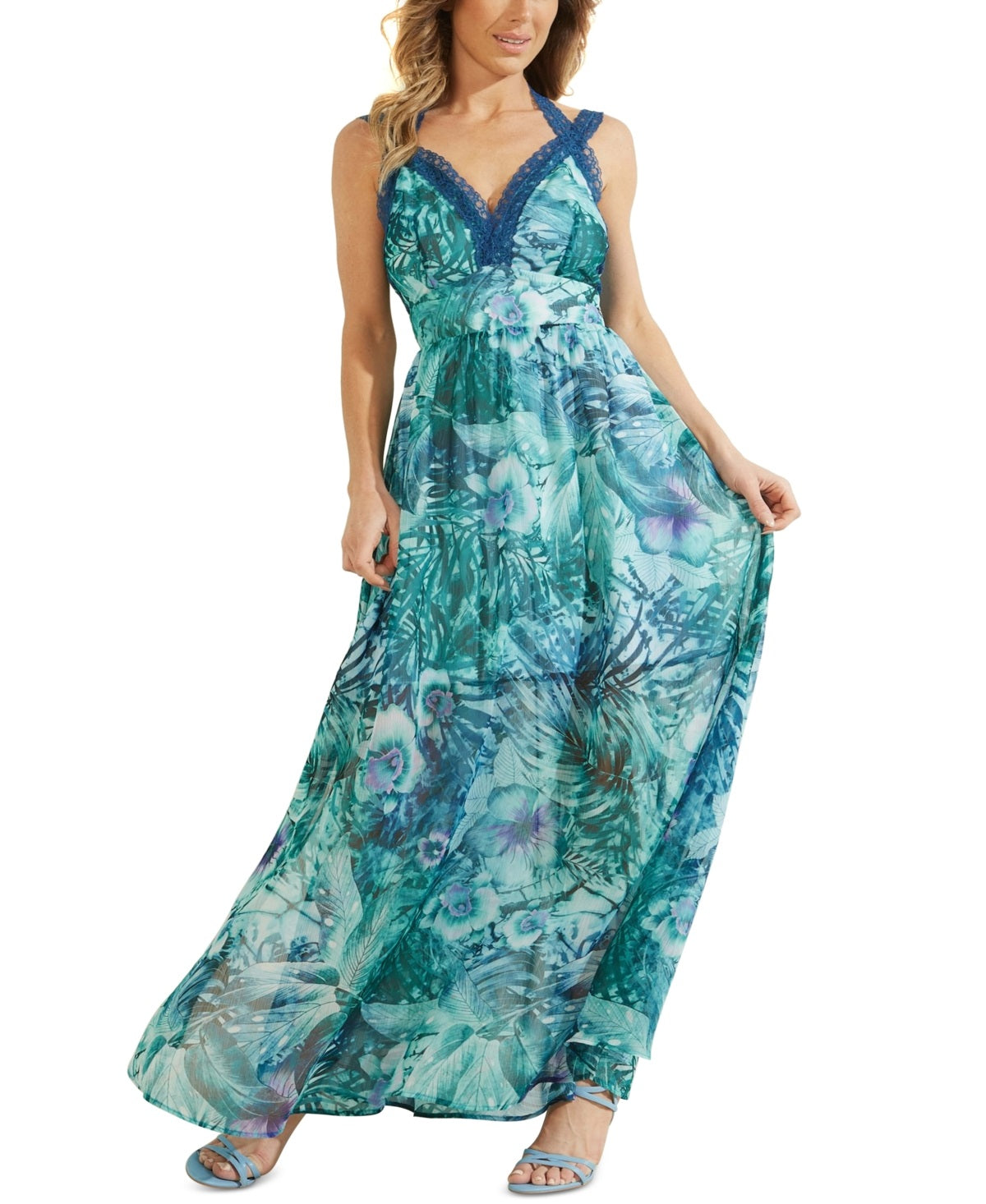 GUESS Women's Chrissy Maxi Dress Blue Size Small