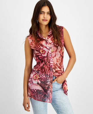 GUESS Women's Clouis Sleeveless Shirt Pink Size Large