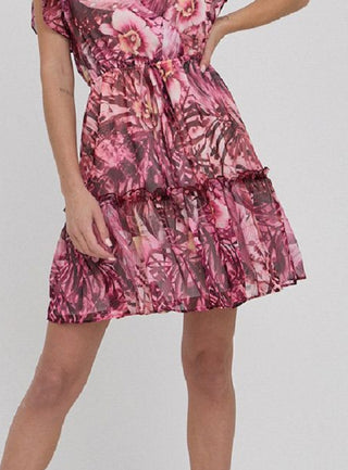 GUESS Women's Rosa Floral Print Flutter Sleeve Dress Pink Size Medium