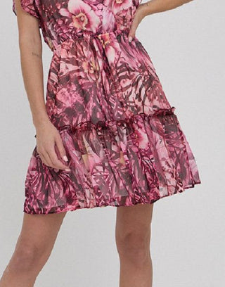 GUESS Women's Rosa Floral Print Flutter Sleeve Dress Pink Size Large