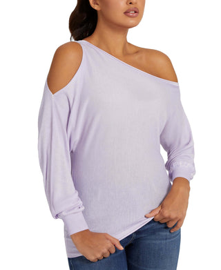 GUESS Women's Audrey One Shoulder Sweater Purple Size Large