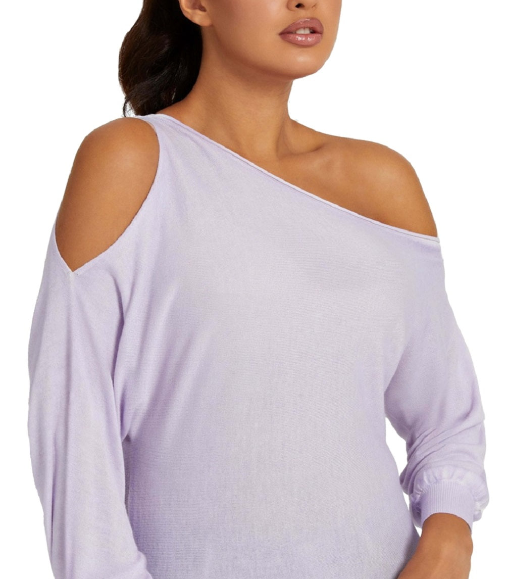 GUESS Women's Audrey One Shoulder Sweater Purple Size Large