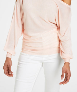 GUESS Women's Audrey One Shoulder Sweater Pink Size Small