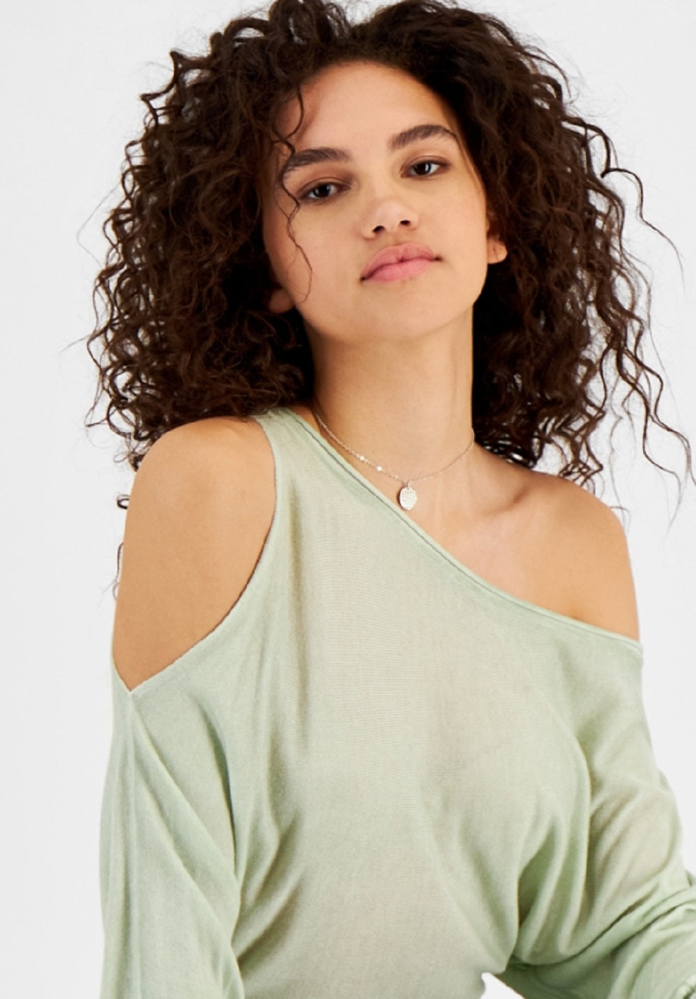 GUESS Women's Audrey One Shoulder Sweater Green Size Large