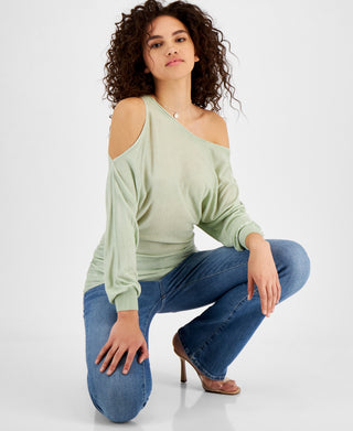 GUESS Women's Audrey One Shoulder Sweater Green Size Large
