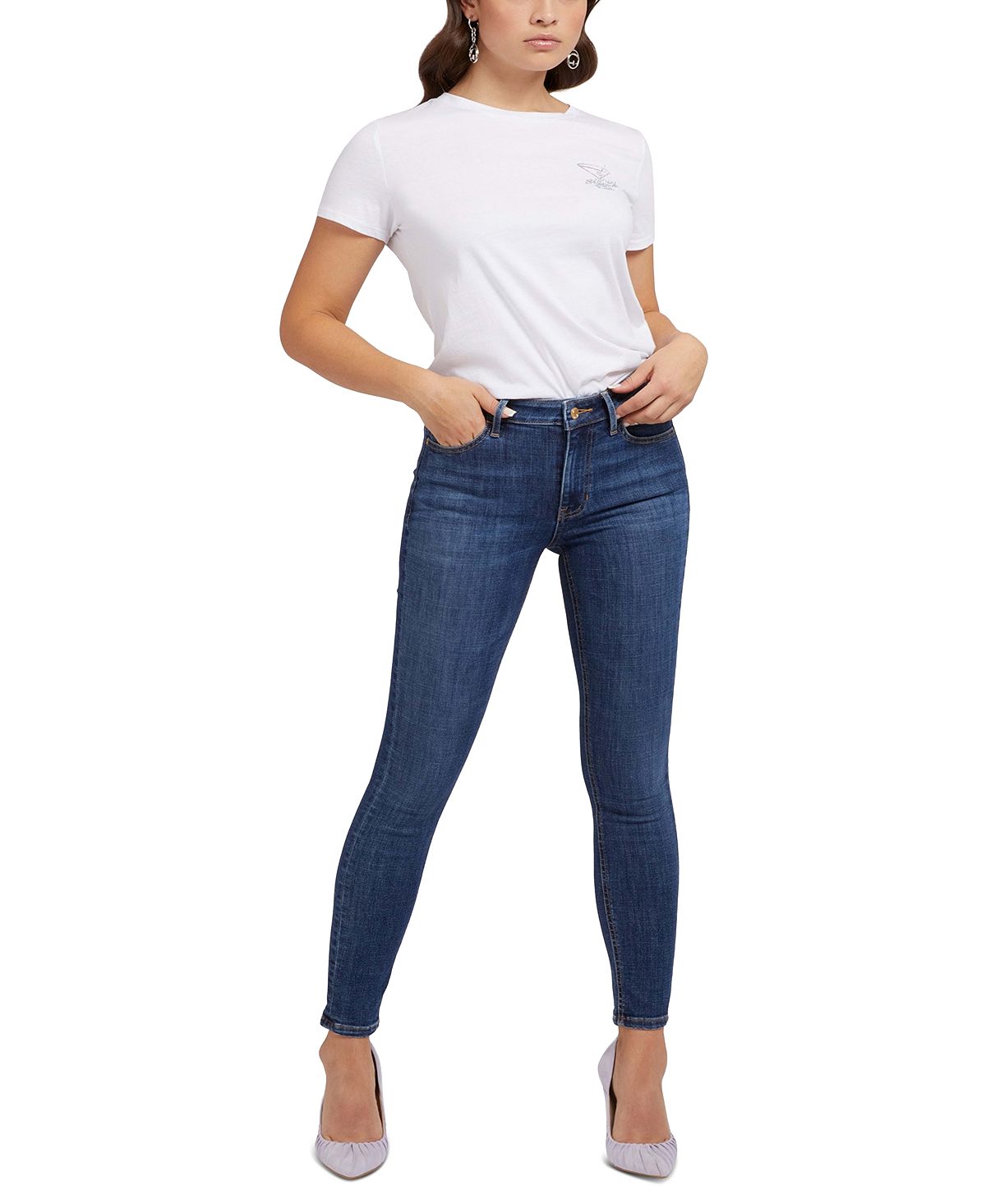 GUESS Women's Cotton Social Hour Graphic Print Tee White Size X-Large