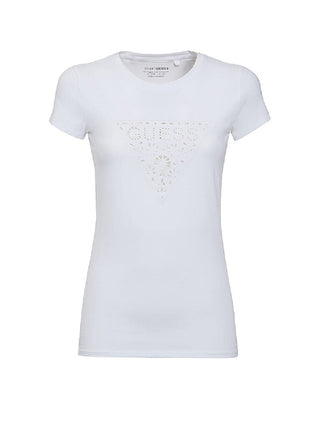 GUESS Women's Eyelet Logo T-Shirt White Size X-Large