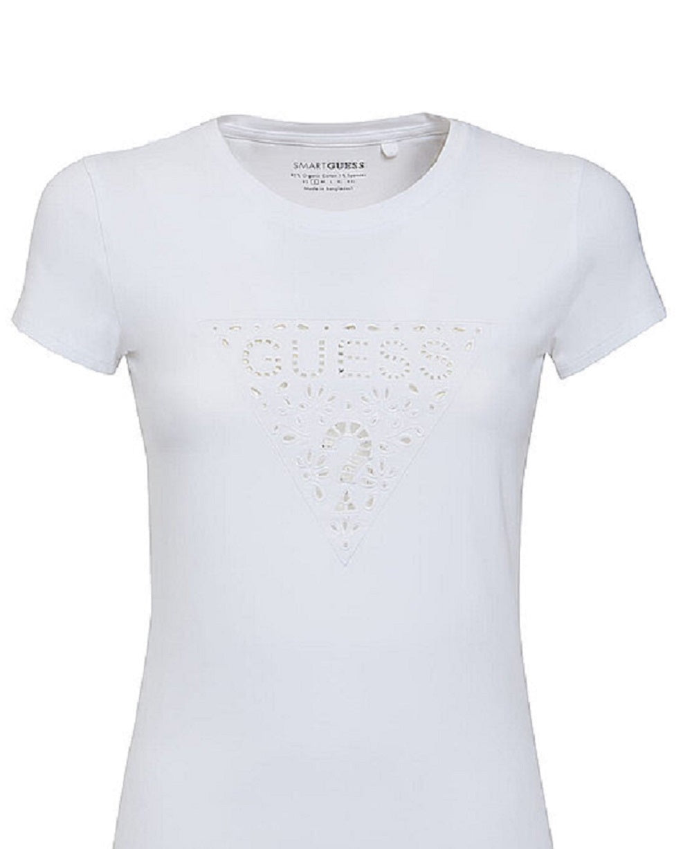 GUESS Women's Eyelet Logo T-Shirt White Size X-Large