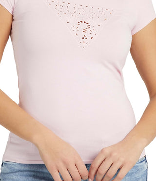 GUESS Women's Eyelet Logo T-Shirt Pink Size Small