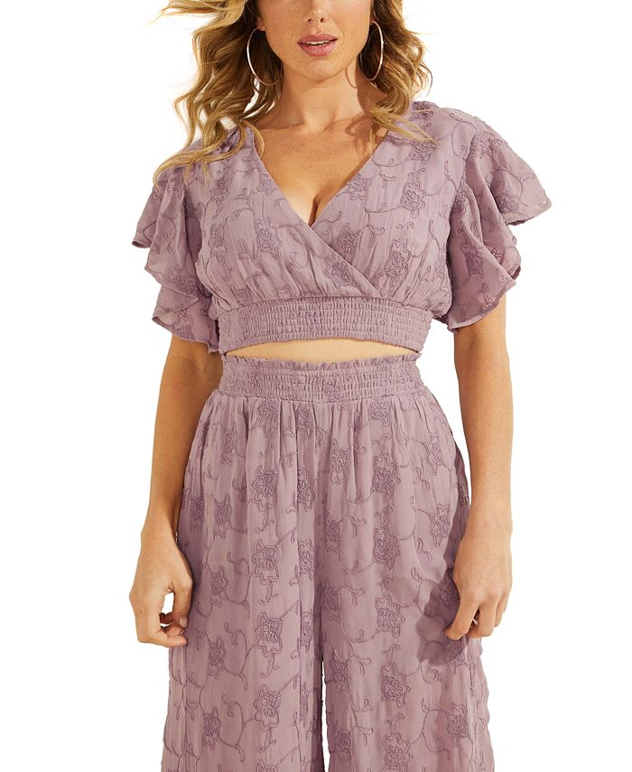 GUESS Women's Dexie Cropped Top Purple Size X-Large