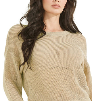 GUESS Women's Kara Open Stitch Sweater Beige Size X-Small