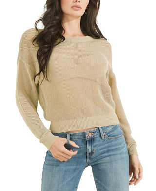 GUESS Women's Kara Open Stitch Sweater Brown Size Medium