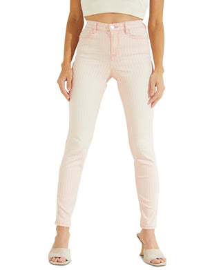GUESS Women's 1981 Striped Skinny Jeans Pink Size 30X29
