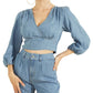 GUESS Women's Faux Wrap Crop Top Blue Size X-Small