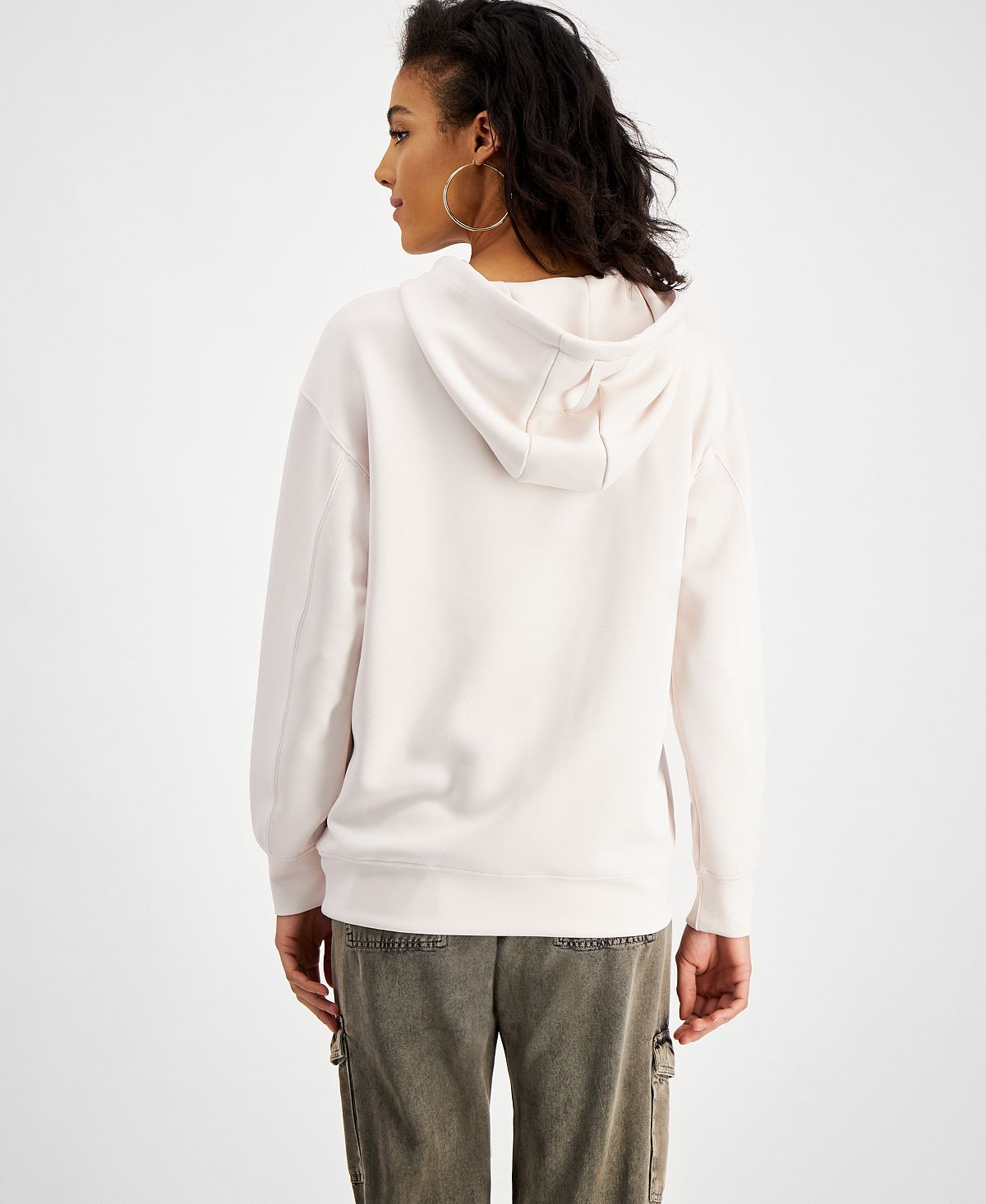 GUESS Women's Effie Metallic Logo Hoodie White Size Large